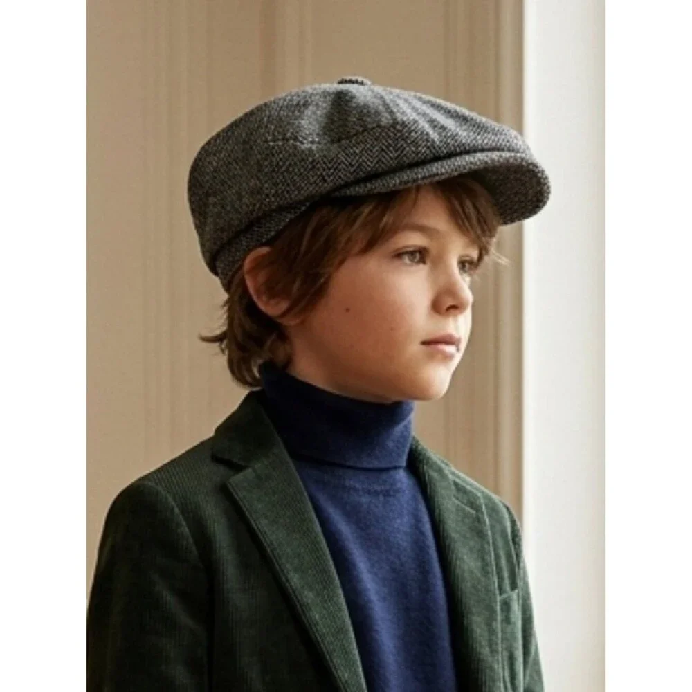 The Children's Place Herringbone Newsboy Cap - 100% Cotton - Size L 10+